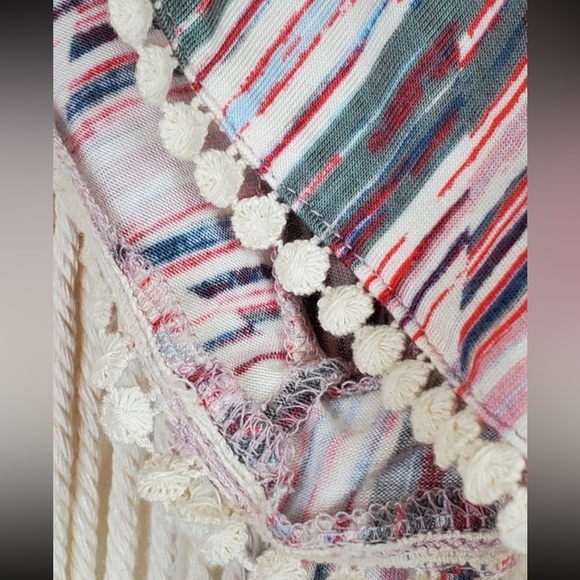 LUSH | Off the Shoulder Striped & Embroidered Pom Poms Blouse Size Large - Picture 2 of 4